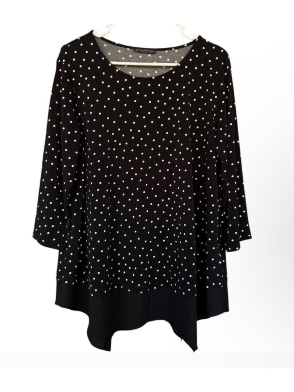 Adrianna Papell Womens 3/4 Sleeve Scoop Neck Blouse Black Size 1X Plus Size